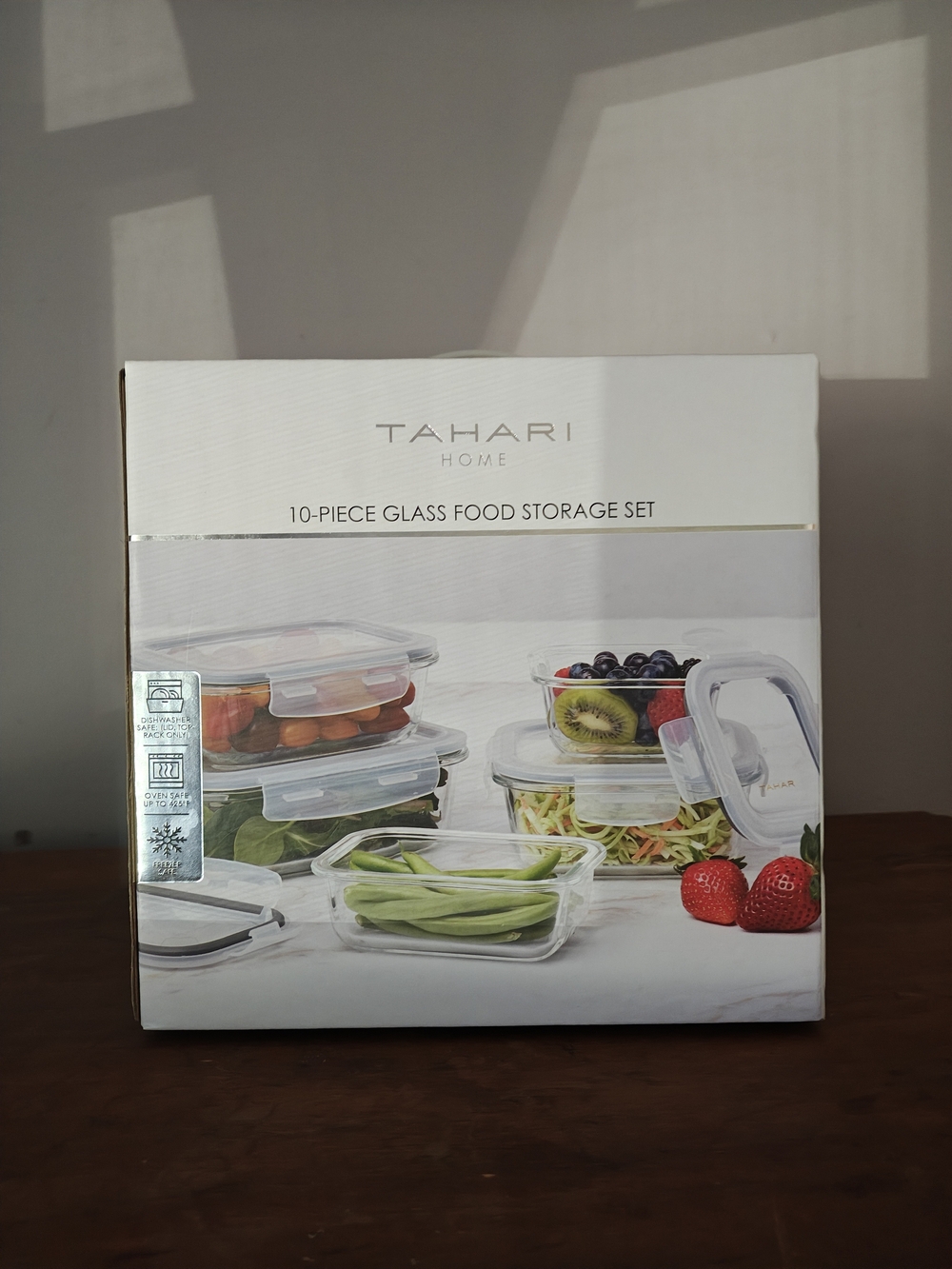 Tahari Clear Glass Food Storage Set with White Lids